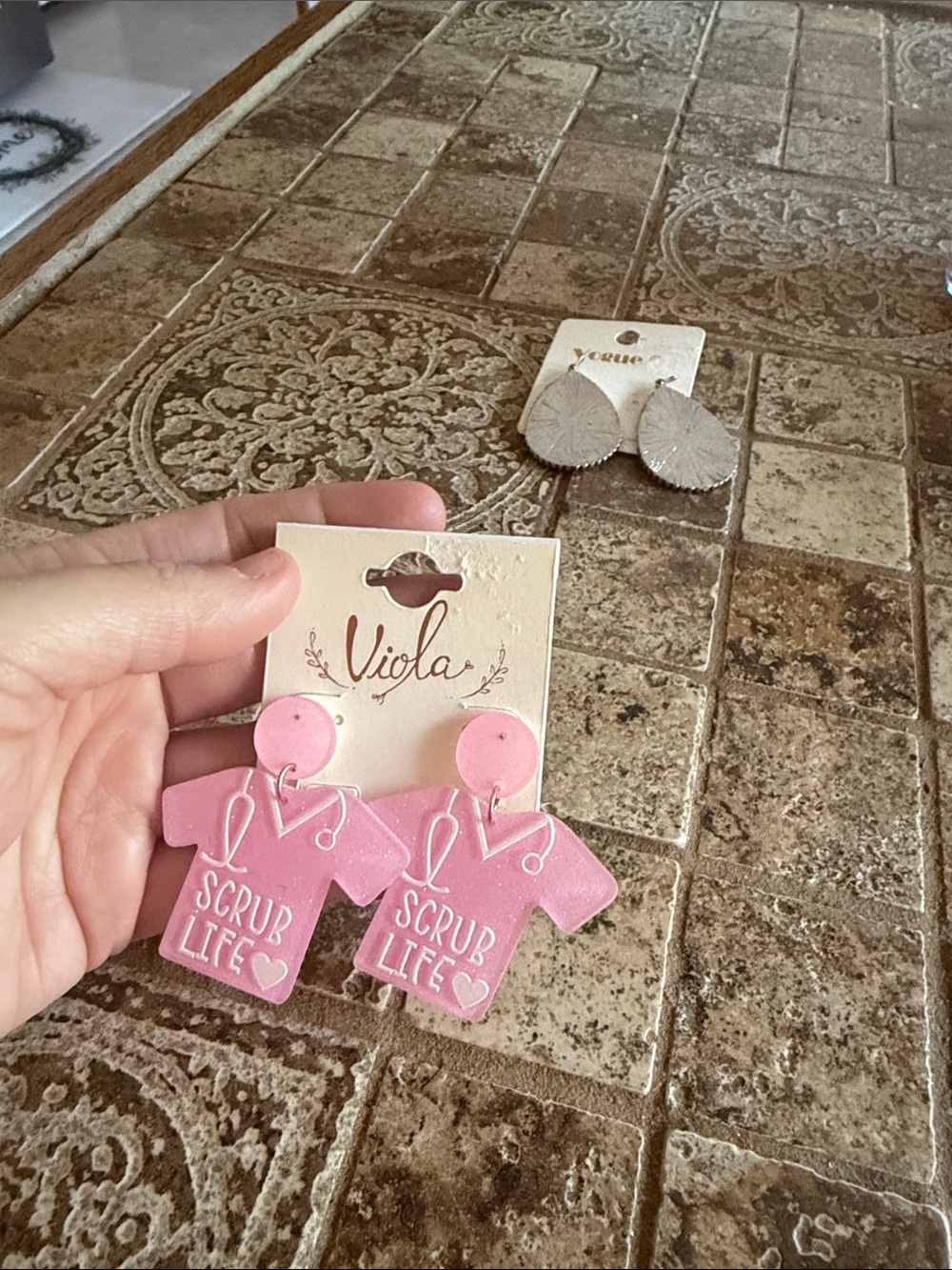 Pink 'Scrub Life' Medical Shirt Drop Earrings
